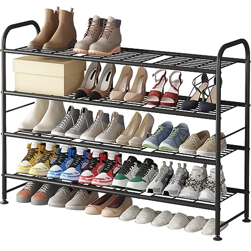 LINZINAR 4 Tier Long Shoe Rack for Closet Metal Shoe Organizer for Entryway | Spacious design stores 25+ pairs of shoes,durable metal frame,space-saving organizer for closet, hallway, and Entryway Black