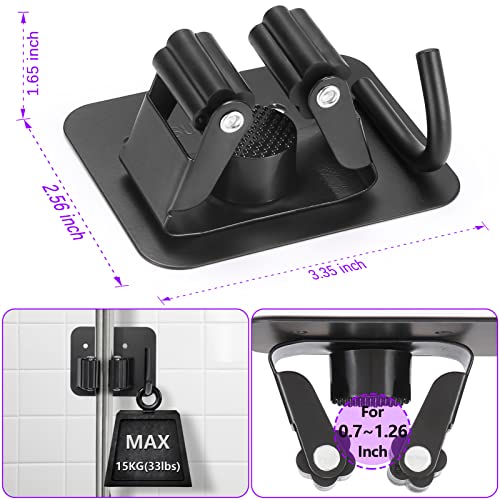 Stainless Steel Broom Holder, Heavy Duty, Rust Resistant, 4 Gripper Positions with 4 Hooks, Black | Drill-Mounted Gripper Rack Holds Brooms, Mops and Garden Tools Safely in the Laundry Room, Kitchen, Garage, Garden and Shed