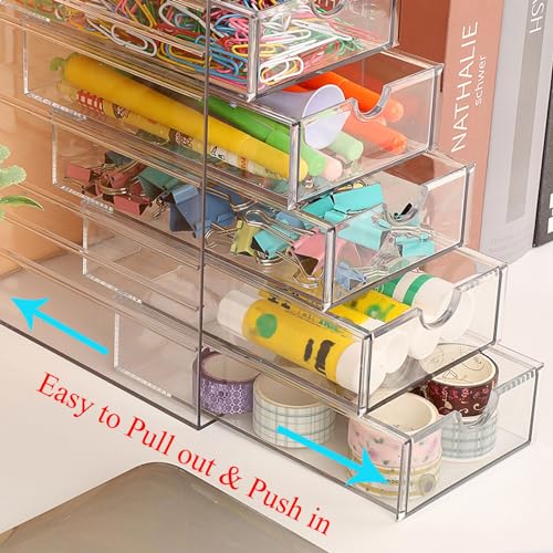 Hipiwe Plastic Drawer Organizer Desktop Storage Box with 6 Pull Out Drawers | Clear Compact Drawers Box for Cabinet Vanity Bathroom Bedroom Pantry Shelf Office Closet Organization