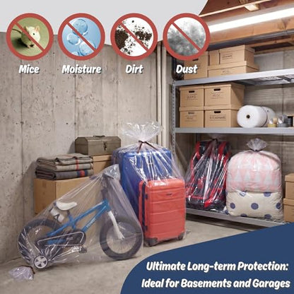 Wowfit Extra Large Storage Bags for Car Seat & Luggage, 40x60, 5 CT, 2 Mil | With Ties & Labels, Clear Flat Plastic, Thick, Patio Cushions, Baby Gear, Christmas Decor, Plants, Attic, Garage, Dust Cover