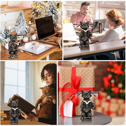 Gerrii Cat Eyeglass Holder Stand, 7.08 in Resin Animal Glasses Holder | Bronze Finish Sculpture for Desk Office Nightstand, Holds Reading Glasses Sunglasses, Decorative Organizer, Cat Lover Gift