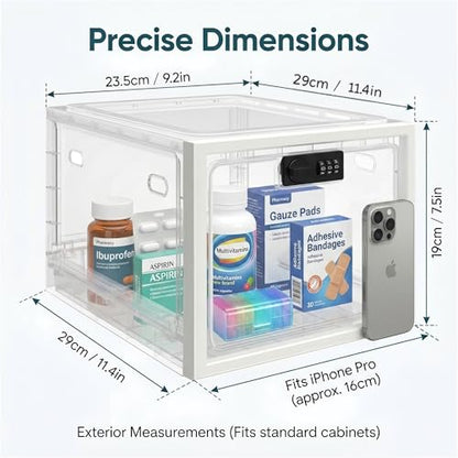 Medicine Lock Box for Safe Medication, 10L Lockable Storage Box for Fridge/Snacks Food, Phone Lock Boxes with Combination Code for Home/Dorms/Office Storage (1, Translucent White)