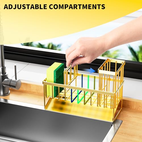 Gold Kitchen Sink Caddy Organzier with High Brush... (Gold | Stainless Steel)