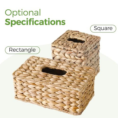 Wicker Tissue Box Cover Square, Handwoven Facial Tissue Napkin Box Holder | Natural Water Hyacinth, Decorative Tissue Cover Tissue Holder for Bathroom Bedroom Office Table Desk Night Stand, Boho Decor