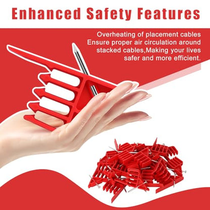 200 Pack Cable Stackers with Steel Nails, Multi-Cable Electrical Wire Clips | Insulated Cord Staples for Organizing Multiple Electrical Wires and Cables, Easy Nail-In Installation for Most Cable Types
