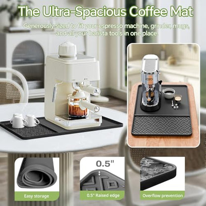 Silicone Coffee Mat with Raised Edges 19" x 12" – Waterproof Countertop Mat, Coffee Maker Pad, Espresso Machine Mat, Heat Resistant Dish Drying Mat