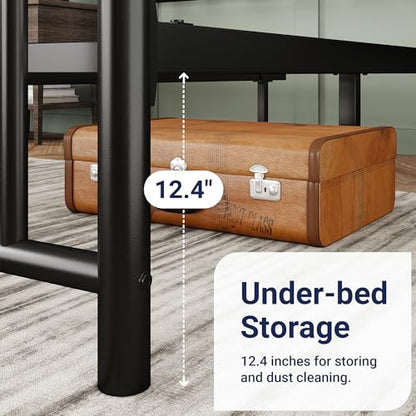 Allewie 14'' Queen Size Metal Platform Bed Frame, Vintage Headboard, Black
