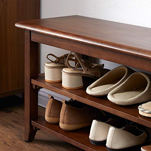XKZG Shoe Rack Bench Wooden Shoe Storage Bench Entryway Bench, Brown, 31.5" | Rubber wood, Shoe Bench for Entryway, Living Room, Bedroom, Balcony, 31.5"W x 11.8"D x 16.5"H