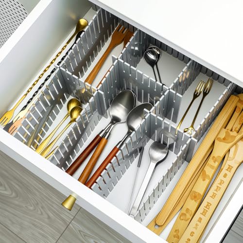 15 Pcs 5.12 Tall Drawer Divider Adjustable Drawer Organizer,Grey | DIY Deep Storage Organizer Separator with Fixed Buckle for Underwear Socks Dormitory Office Kitchen Bedroom