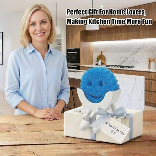 Creative Drainage Sponge Holder: Traceless Glue, 3D Printed Funny Kitchen Sink Holder, Keeps Sponge Dry – for Scrub Daddy (1, White)