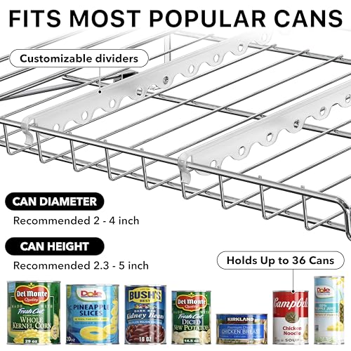 Simple Houseware 3-Tier Stackable Can Organizer Rack Hold 36 Cans, Chrome | Can Food Storage Dispenser for Pantry/Cabinet, Adjustable Dividers – 11.5" D x 17" W x 13.75" H