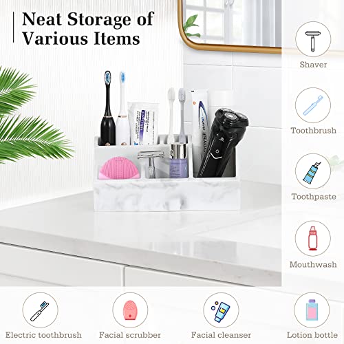Luxspire Bathroom Counter Organizer, 5 Slots, Gravel White | Toothbrush Holder for Bathroom, Marble Bathroom Accessories for Toothbrush Toothpaste