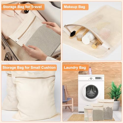 6-Piece Bag, Durable Cotton Mesh Laundry Bag, Sturdy Zipper, Breathable Mesh, Exquisite Laundry Bag for Underwear, Clothes, Pants, Shoes and Socks
