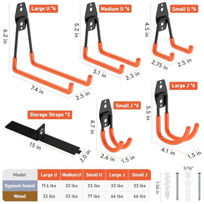 Garage Hooks, Anti-Slip Heavy Duty Wall Mount Hooks, 30-Pack | Hanging Storage for Bikes, Ladders, Hoses, Ropes, Garden Tools - For Warehouse, Workshop, Shed, Shop, Yard