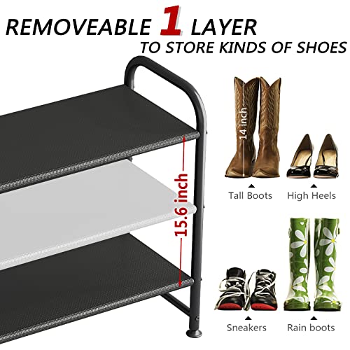 INGIORDAR 3 Tier Long Shoe Rack Organizer for Closet Metal Shoe Storage | Extra-wide Design Stores 20+ Pairs of Shoes, Sturdy Metal Frame, Ideal for Entryway,Closet and Garage Storage Black