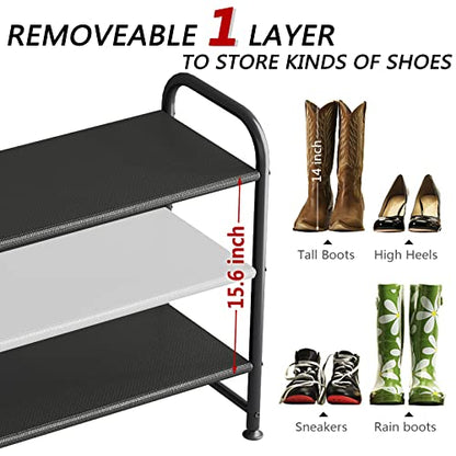 INGIORDAR 3 Tier Long Shoe Rack Organizer for Closet Metal Shoe Storage | Extra-wide Design Stores 20+ Pairs of Shoes, Sturdy Metal Frame, Ideal for Entryway,Closet and Garage Storage Black
