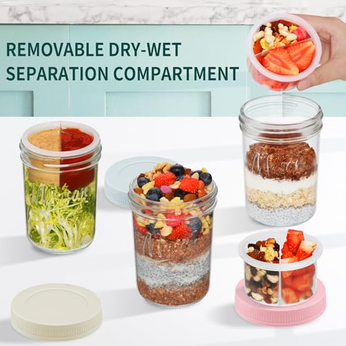 16oz Overnight Oats Containers with Lids, 6 Pack Glass Mason Jars
