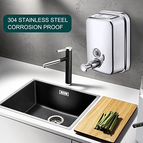 Commercial Soap Dispenser Wall Mount Stainless Steel, 17 fl.oz. | 500ml Manual Liquid Pump Rust-Proof Leak Free for Bathroom