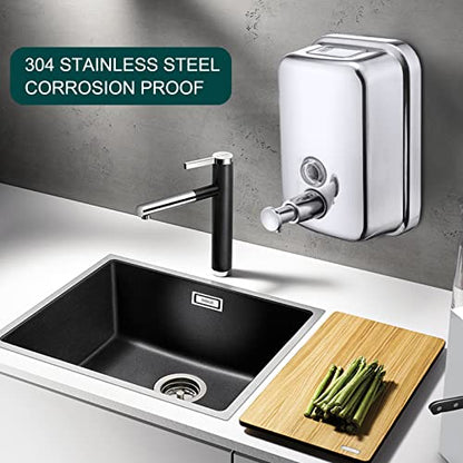 Commercial Soap Dispenser Wall Mount Stainless Steel, 17 fl.oz. | 500ml Manual Liquid Pump Rust-Proof Leak Free for Bathroom