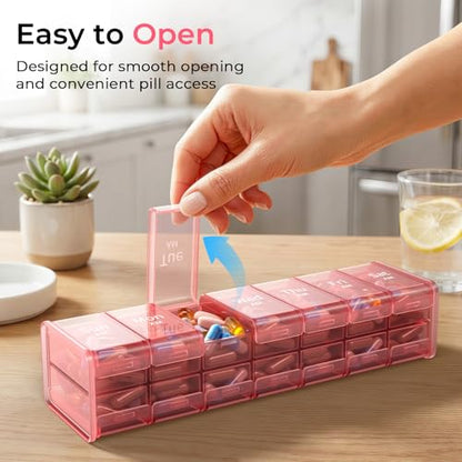 Zoksi Extra Large Weekly Pill Organizer 2 Times a Day, XXL Pill Box 7 Day | Large Compartments with AM PM, 180°Easy-Open Lids, Caregiver-Friendly, BPA-Free Medicine Case for Vitamins & Supplements