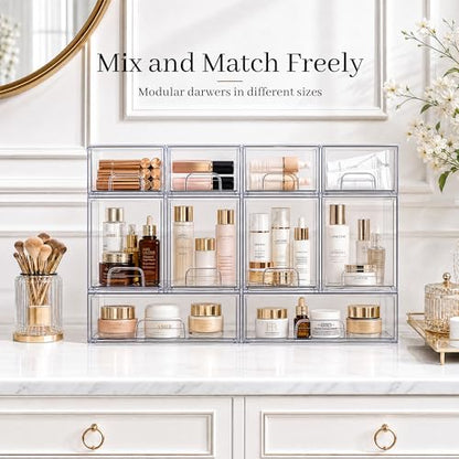 Clear Stackable Storage Drawers, Baby Bottle Organizers, Easily-Access Makeup Organizer, Durable Containers for Bathroom Countertop, Pantry and Medicine Cabinet Organizer