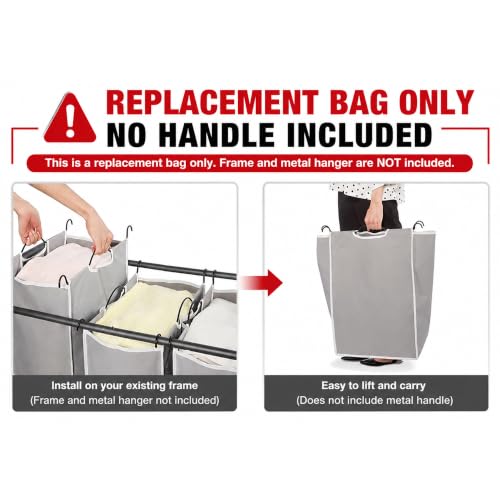 STORAGE MANIAC 2 Pack Laundry Sorter Replacement Bags, Gray | No Hangers Included, Oxford Fabric, Fits 2/3/4 Bag Laundry Sorters, Removable Design, 14.2" x 8.7" x 21.3", Holds 25 lbs Each