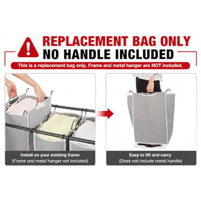 STORAGE MANIAC 2 Pack Laundry Sorter Replacement Bags, Gray | No Hangers Included, Oxford Fabric, Fits 2/3/4 Bag Laundry Sorters, Removable Design, 14.2" x 8.7" x 21.3", Holds 25 lbs Each