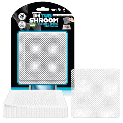 TubShroom 26 Pack Square Disposable Drain Cover - Hair Catcher Mesh Sticker Strainers for Shower Bathtub and Bathroom - Hair Catcher Sticker Drain Protector - Half Year Supply