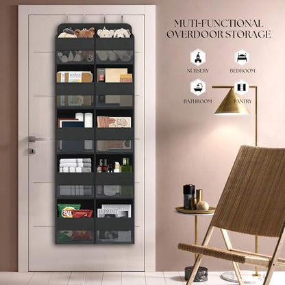 Giraffe Creation Black Over Door Organizer with 10 Large Clear Pockets, Double-Row Hanging Door Storage for Closet, Bathroom, Nursery, Bedroom, Dorm, Toys, Cosmetics, Baby Essentials