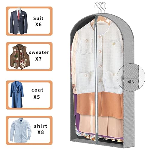 3 Pcs Garment Bags,40" & 50" PVEA Breathable Dust Cover,Dress Bag | For Hanging Clothes With Bedroom, Garment Covers For Suits,Padded Clothes,Shirts, Prevent, Dustproof, Keep Dry, Breathable