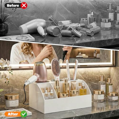 Hair Tool Organizer Countertop, Bathroom Vanity Organizers and Storage, Acrylic Hot Tools Organizer Storage for Hair Dryer, Curling Iron, Brush, Hair Straightener (White)