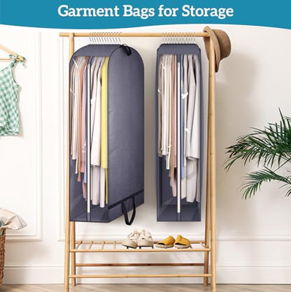 10" Gusseted Clear Garment Bags for Hanging Clothes Storage, 43" Suit Bags for Closet Storage with Handles, Garment Covers for Coats, Jackets, Sweaters (2 Packs, Grey)