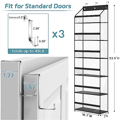 Clear Over The Door Hat Racks for Baseball Caps, Large Holds up to 72 Caps Hat Storage Organizer for Closet Wall, Deep Pockets Hanging Hat Holder with 3 Hooks, Black