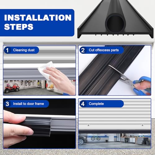 Garage Door Seals Bottom Rubber Weather Stripping Kit Seal Strip Replacement, Weatherproof Threshold Buffering Sealing Rubber 5/16 Inch T Ends (16 FT, Black, U+O)