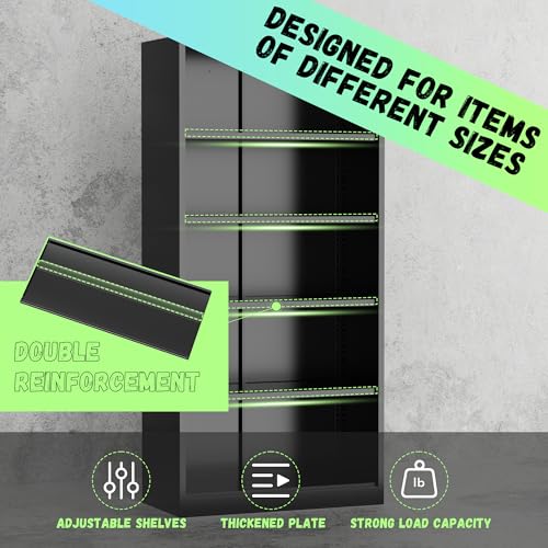 Black Metal Storage Cabinet, 72" Locking Steel Cabinets with 2 Door and 4 Adjustable Shelves, Tall Metal Cabinet for Home Office, Garage, Warehouse