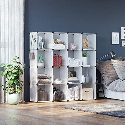 C&AHOME 16 Cube Storage Organizer Cube Shelves Units Storage Cubes, White | Plastic DIY Closet Organizer, Stackble Modular Closet Storage Shelves Ideal for Home, Bedroom, 48.4" L × 12.4" W × 48.4" H