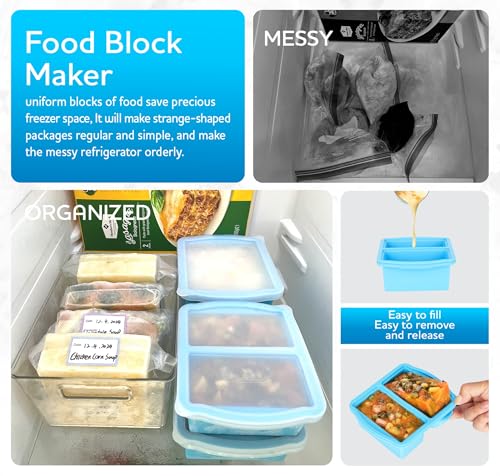 Silicone Freezer Trays with Lids, Set of 4 - with 1cup and 2 cup Silicone Freezer Molds for freezing soups, sauces and individual microwave safe