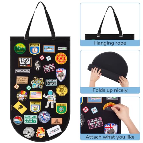 Hanging Patch Display Board, Foldable Patch Holder (Black) | Foldable felt panel displays military and morale patches. Patches not included.