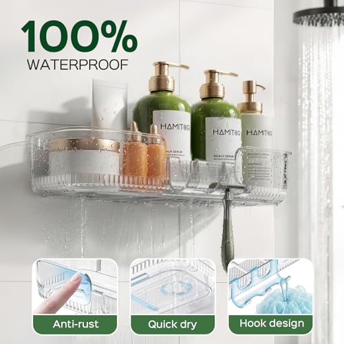 HAMITOR Adhesive Shower Caddy for Bathroom：5 Pack Clear Bath Shelves No Drilling for Modern Renters & Home Decor - Rustproof Acrylic Shower Organizer for Bathroom Storage
