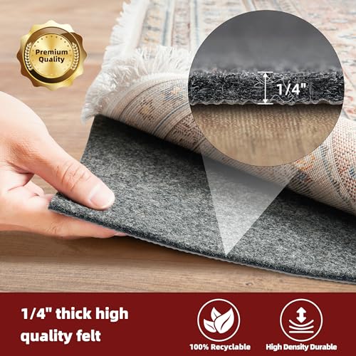 BAGAIL Felt and Natural Rubber Backing Rug Pads 1/4” Thick, 5 x 7 Ft Non Slip Carpet Gripper Keep Rugs in Place, Under Area Rug Protective Cushioned Pads, Carpet Runners, Hardwood Floors Protection