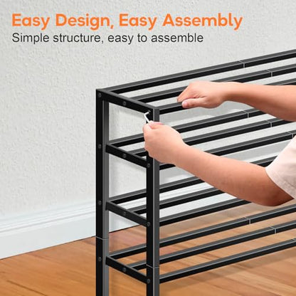 5-Tier Heavy Duty Shoe Rack for Garage Entryway, Stackable Shoe Organizer for 25 Pairs Men Boots, Shoe Rack for Closet Metal Shoe Storage Shelf, Floor, Hallway (Black)