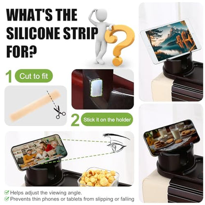 Couch Cup Holder,Bamboo Couch Arm Tray with 360° Rotating Cup Holder,Foldable Anti-Slip Sofa Arm Chair Tray for Eating Snack Drink Side Table