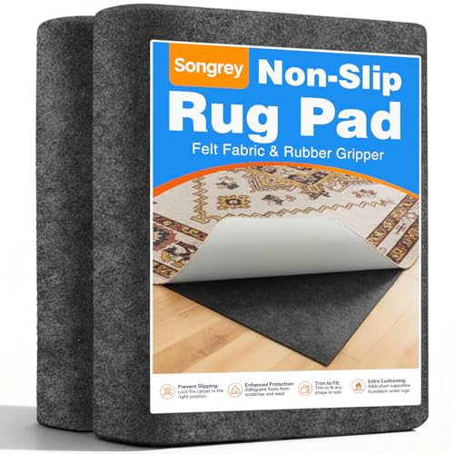 Songrey Thick Cushioned Non-Slip Rug Pad 8x10 Ft | Felt Fabric with Anti Skid Backing, Carpet Gripper for Hardwood Floors, Keeps Area Rugs in Place and Secure