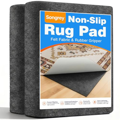 Songrey Thick Cushioned Non-Slip Rug Pad 8x10 Ft | Felt Fabric with Anti Skid Backing, Carpet Gripper for Hardwood Floors, Keeps Area Rugs in Place and Secure