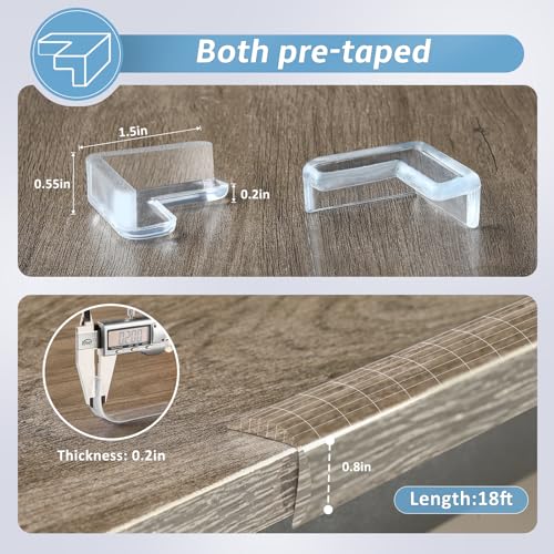 Edge Corner Protector Baby Proofing 18ft (5.5M) with 8 Corners, Clear Soft Corner Protectors Baby Proof, Furniture Corner Guard & Edge Safety, Edge Protector for Table and Fireplace