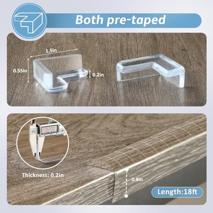 Edge Corner Protector Baby Proofing 18ft (5.5M) with 8 Corners, Clear Soft Corner Protectors Baby Proof, Furniture Corner Guard & Edge Safety, Edge Protector for Table and Fireplace