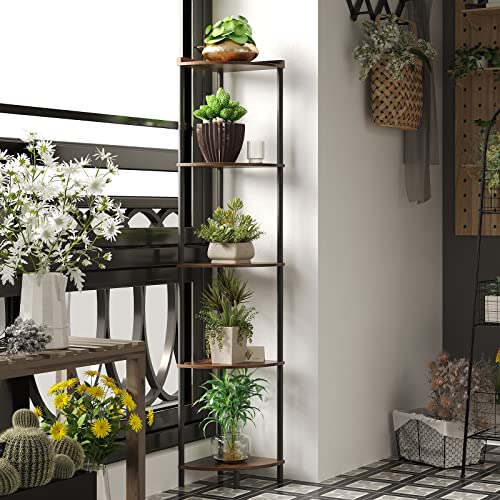 SUNMORY 5 Tier Corner Shelf, 65" Tall Corner Shelves for Living Room Decor | Wall Corner Bookshelf, Industrial Display Shelf, Multi Unit Organizer, Narrow Plant Stand for Bedroom Bathroom Small Space