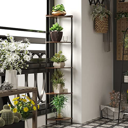 SUNMORY 5 Tier Corner Shelf, 65" Tall Corner Shelves for Living Room Decor | Wall Corner Bookshelf, Industrial Display Shelf, Multi Unit Organizer, Narrow Plant Stand for Bedroom Bathroom Small Space