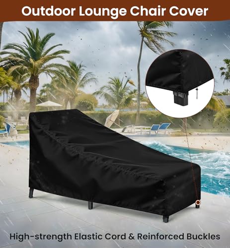Chaise Lounge Cover 2 Pack Heavy Duty Patio Furniture Covers with Storage Bag, Buckles & Drawstring Outdoor Lounge Chair Covers Waterproof & UV Resistant All-Season Protection 82 x 29 x 31 Inch Black