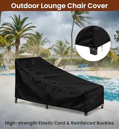 Chaise Lounge Cover 2 Pack Heavy Duty Patio Furniture Covers with Storage Bag, Buckles & Drawstring Outdoor Lounge Chair Covers Waterproof & UV Resistant All-Season Protection 82 x 29 x 31 Inch Black